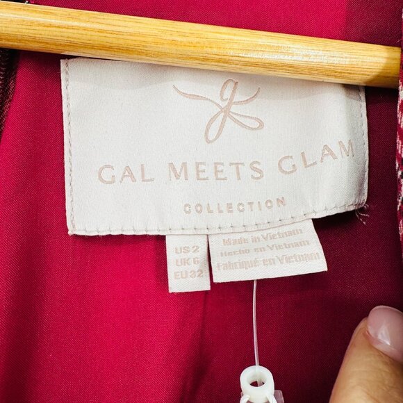 Gal Meets Glam New Red Maroon Plaid Long Puff Sleeve V- Neck Robyn Maxi Dress 2 - Picture 11 of 13